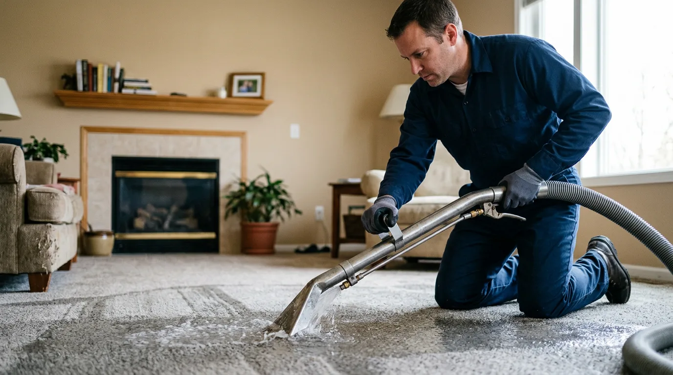 Water damage restoration technician working near Covington, MI